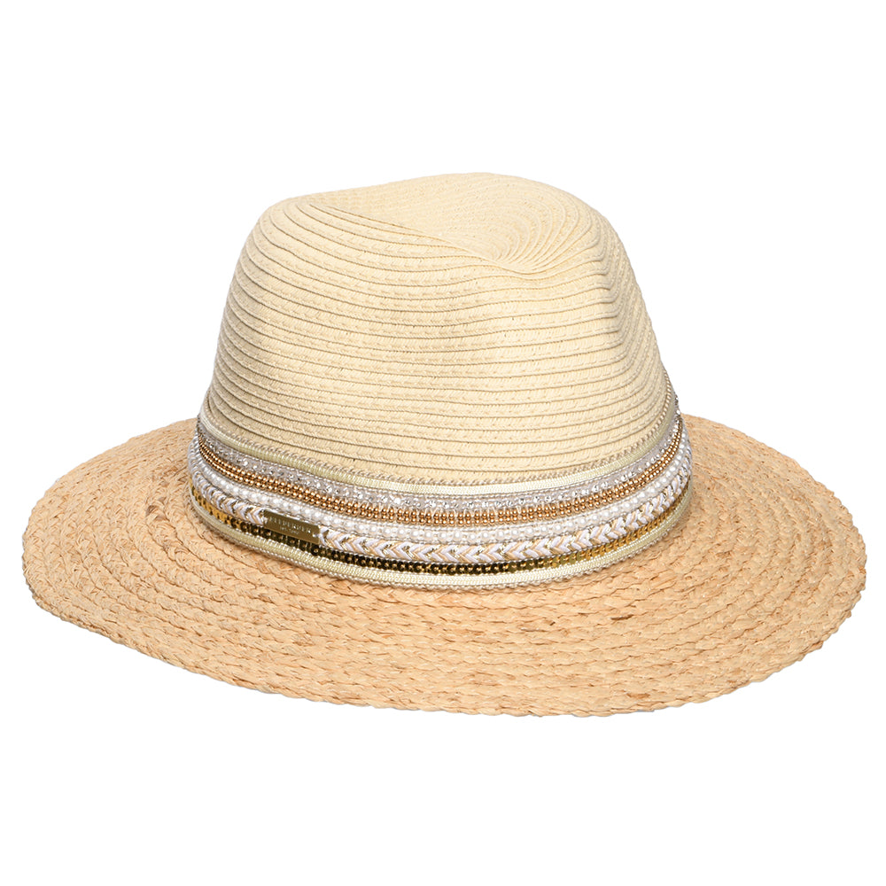 Chapeau Fedora en Paille Toyo avec Bandeau à Sequins naturel-marron clair SEEBERGER