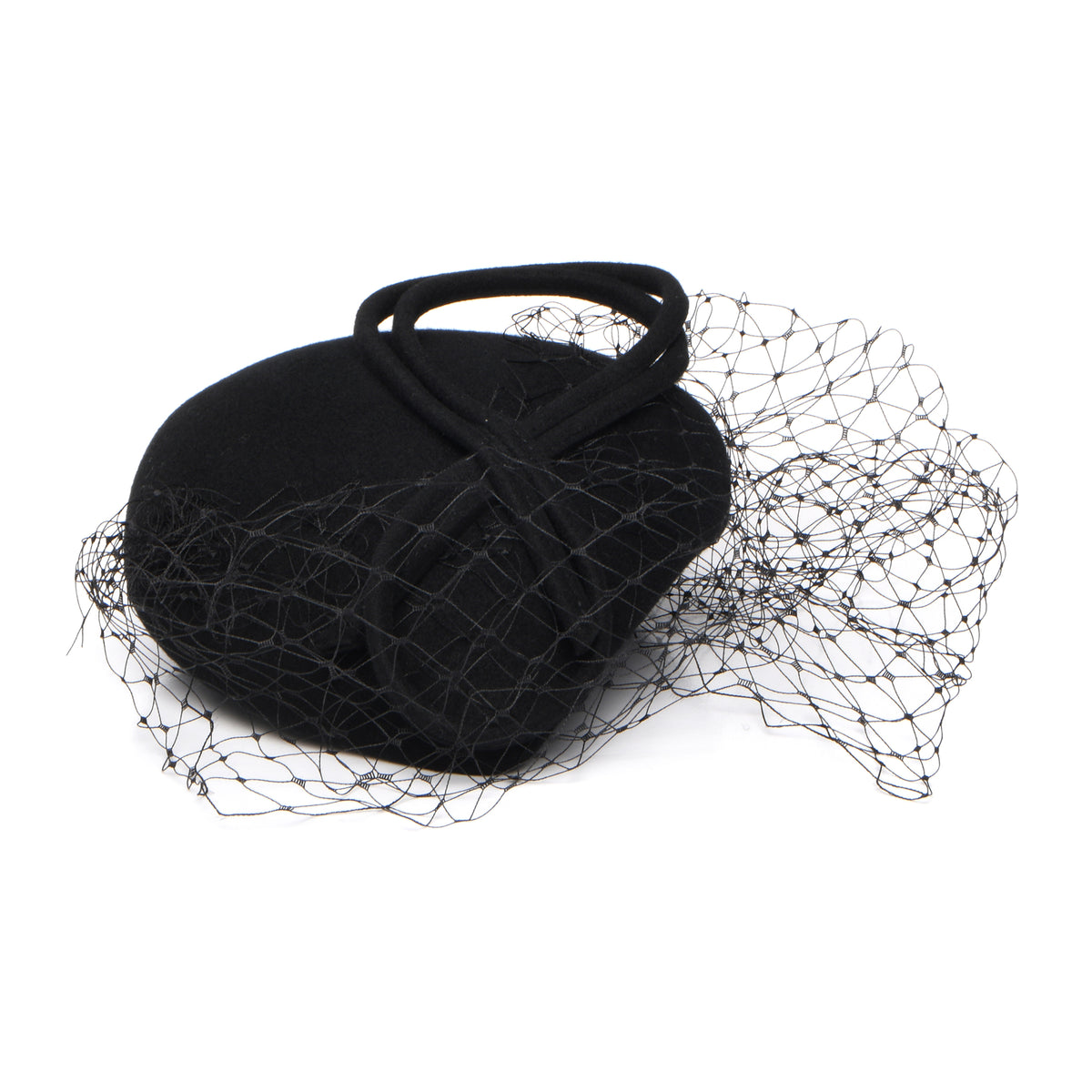 Chapeau Calot en Laine avec Voile Greta noir WHITELEY