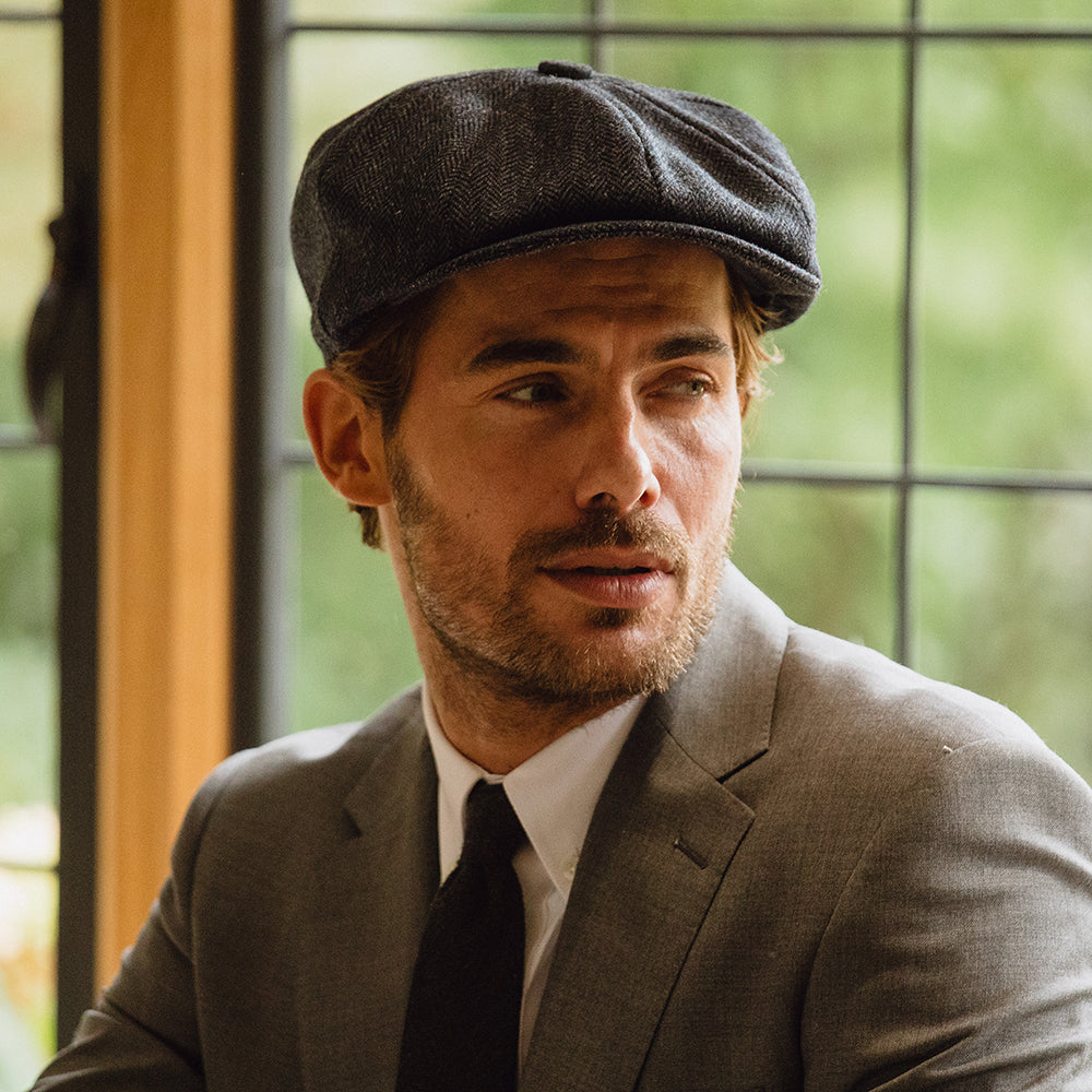 Casquette Gavroche en Tweed à Chevrons Country anthracite CHRISTYS