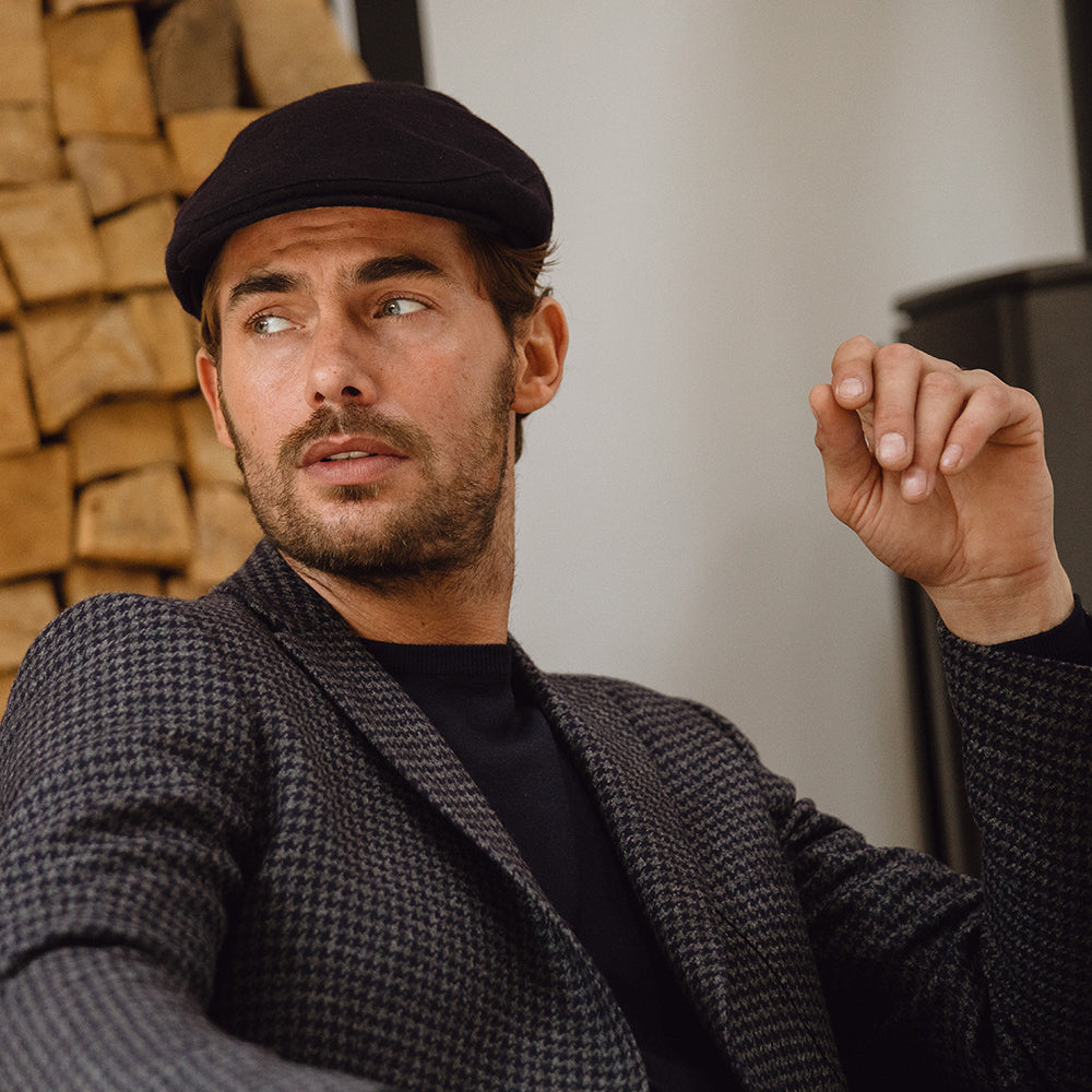 Casquette Plate en Laine Melton Balmoral noir CHRISTYS