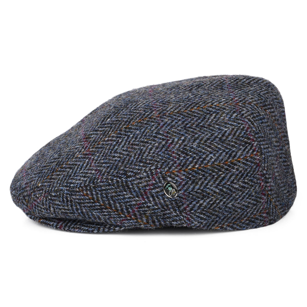 Casquette Plate en HARRIS TWEED à Chevrons bleu marine-bleu CITY SPORT