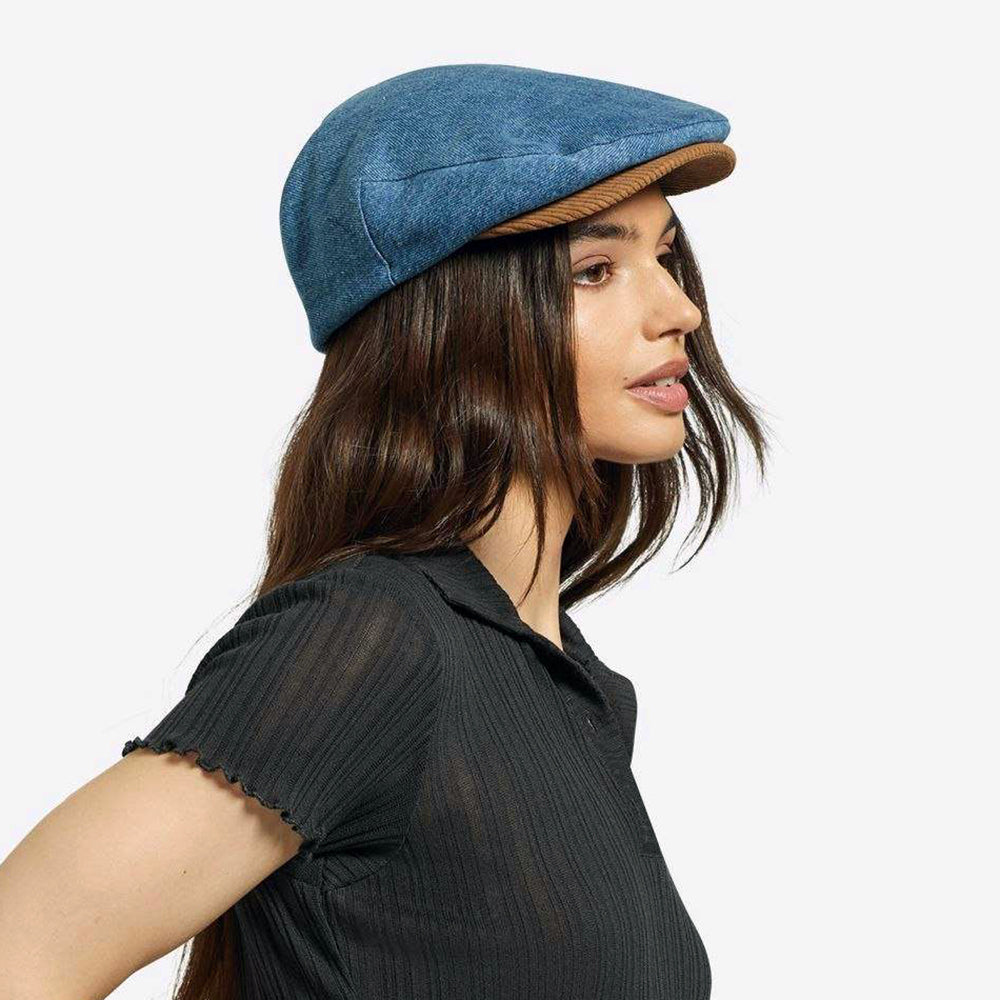 Casquette Plate en Denim Délavé Hooligan bleu-marron BRIXTON