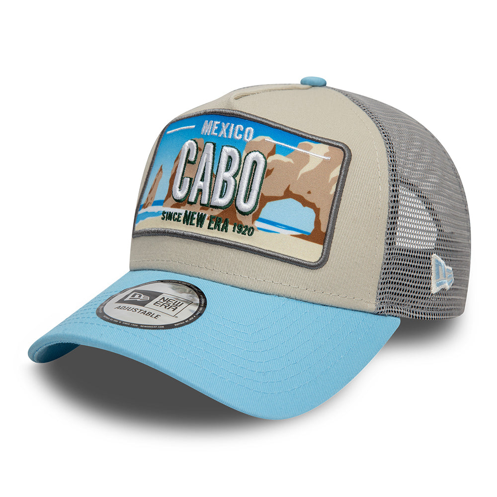 Casquette Trucker License Plate A-Frame Cabo pierre-bleu ciel NEW ERA