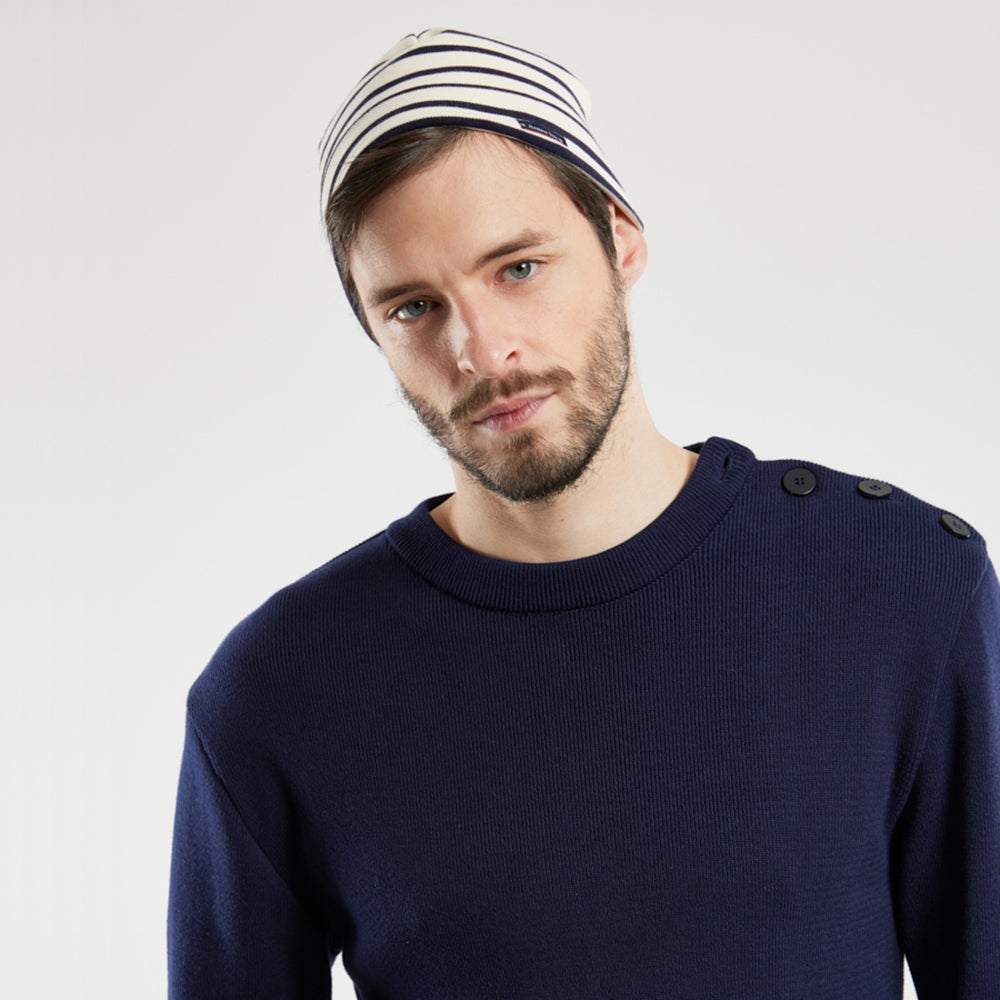 Bonnet en Coton Interlock à Rayures Treguier naturel-bleu marine ARMOR LUX