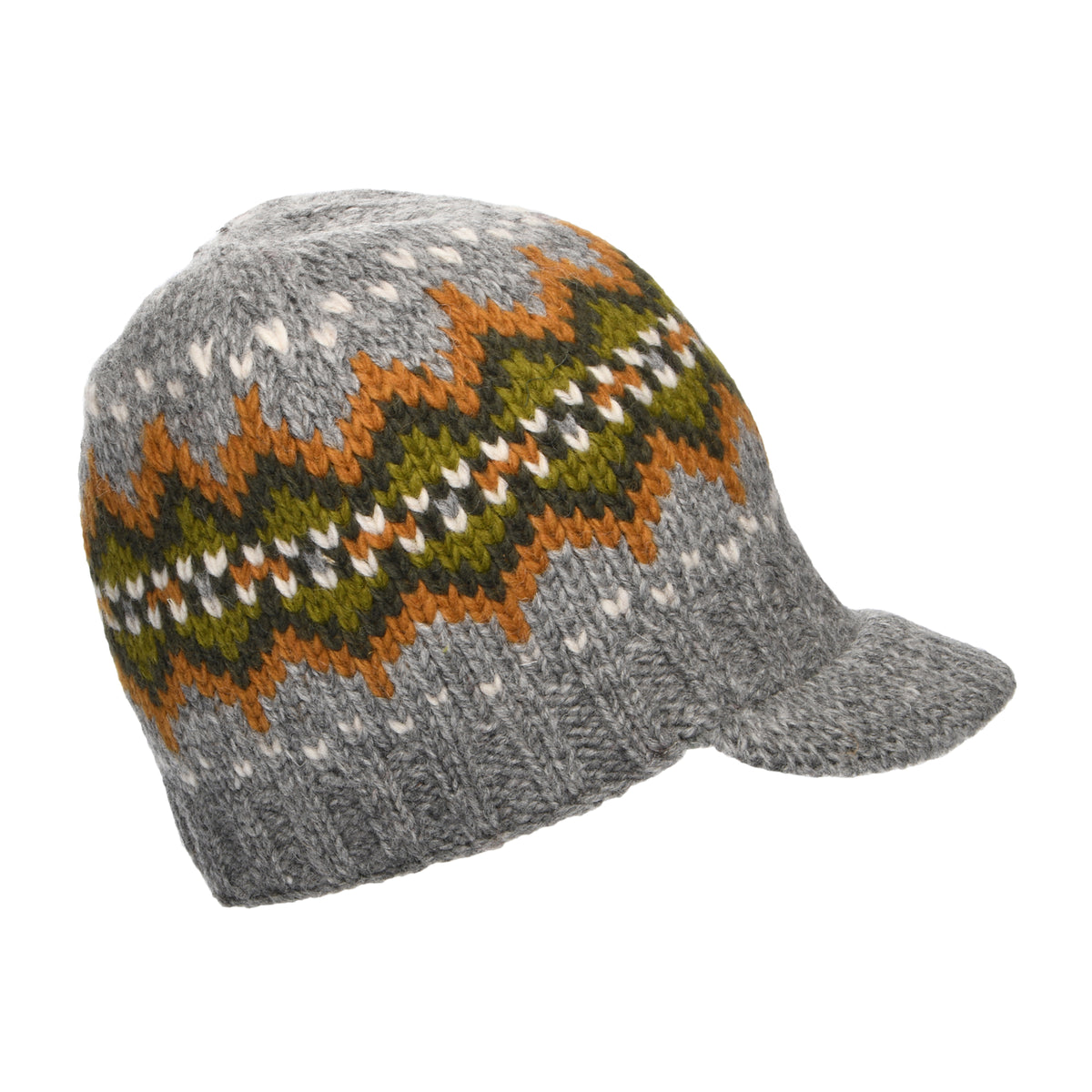 Bonnet à Visière Fair Isle Brooklyn gris-olive KUSAN