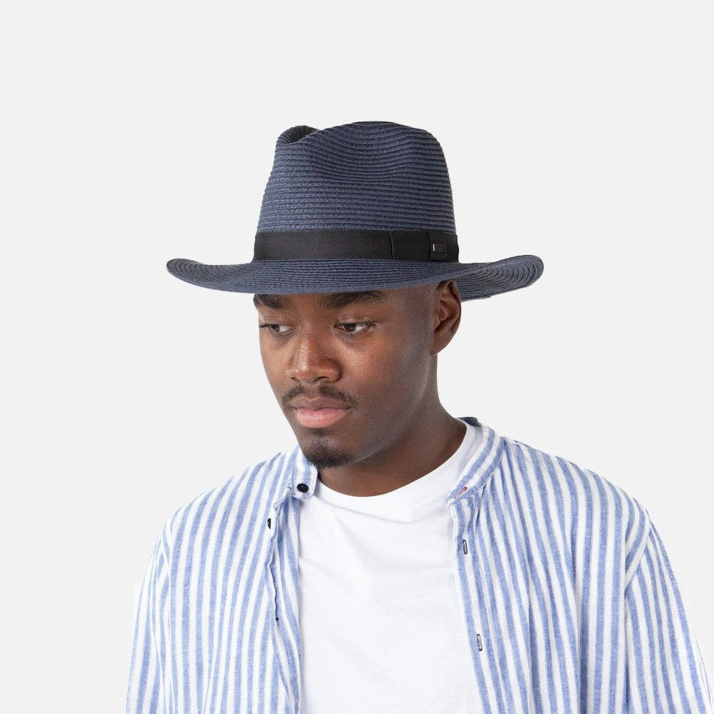Chapeau Fedora en Paille Toyo Aveloz bleu marine BARTS