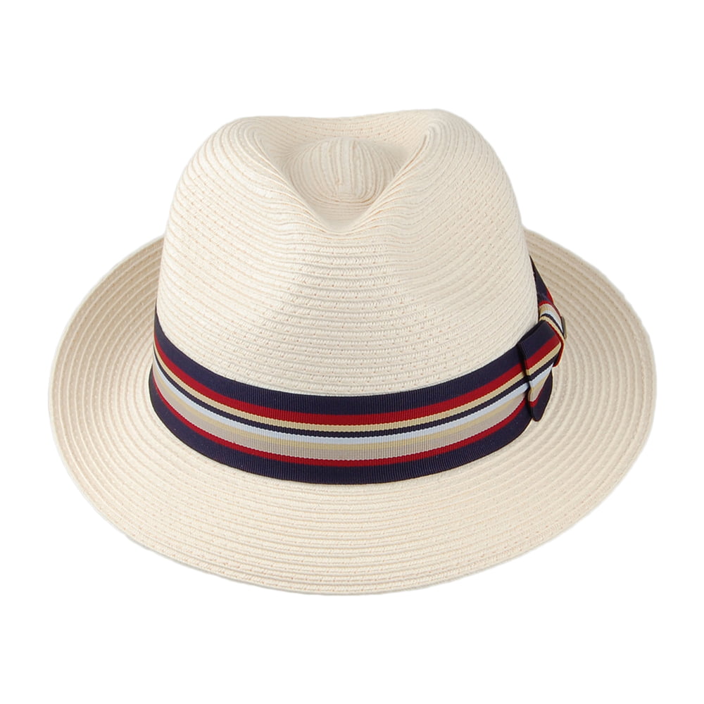 Chapeau Fedora en Paille Toyo Tressage Fin Drums naturel-bleu marine SCALA