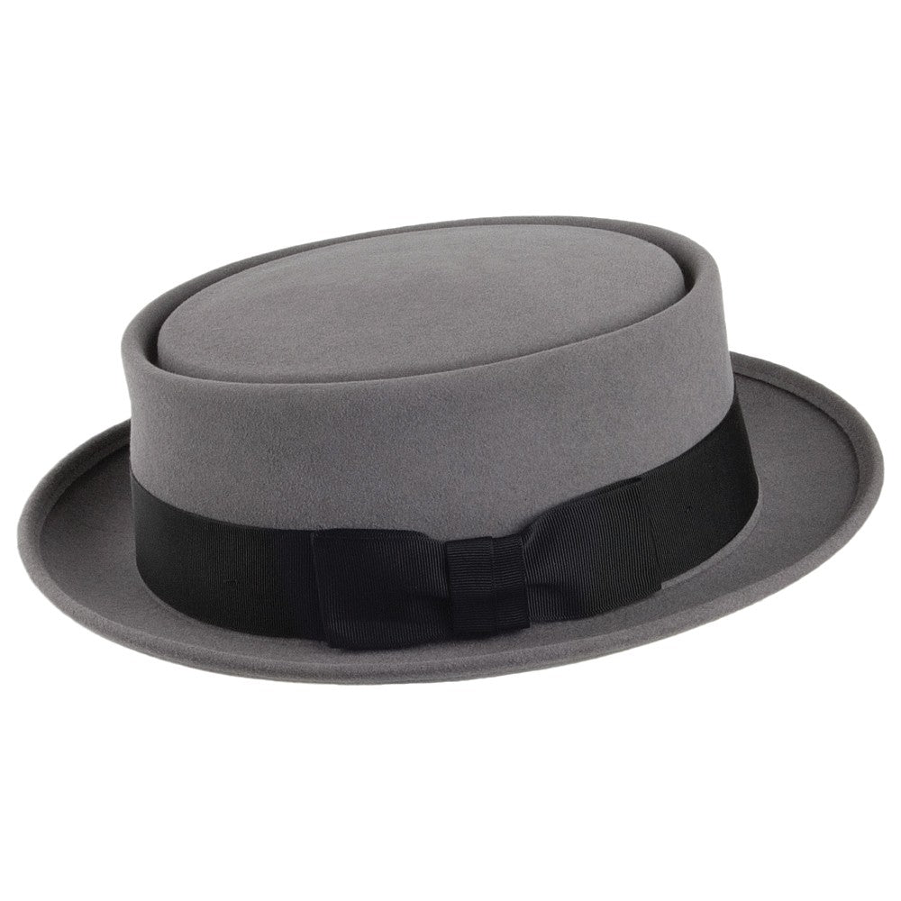 Chapeau Pork Pie en Fourrure Feutrée Monk gris clair CHRISTYS