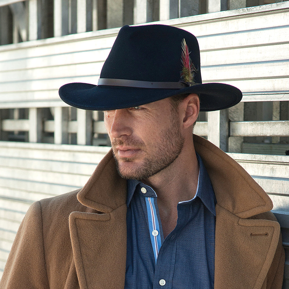 Chapeau Australien en Laine Feutrée Déformable Hydrofuge Dakota bleu marine SCALA
