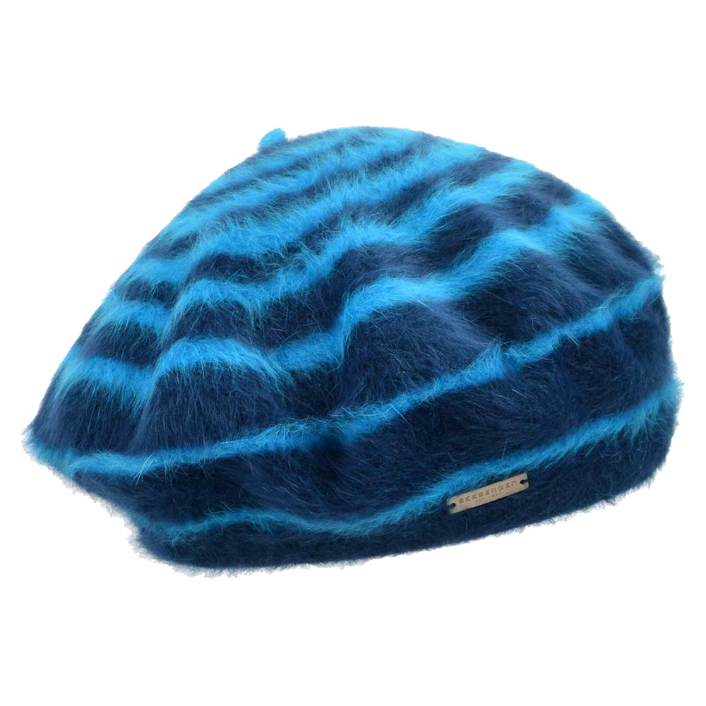 Béret en Angora à Rayures bleu SEEBERGER