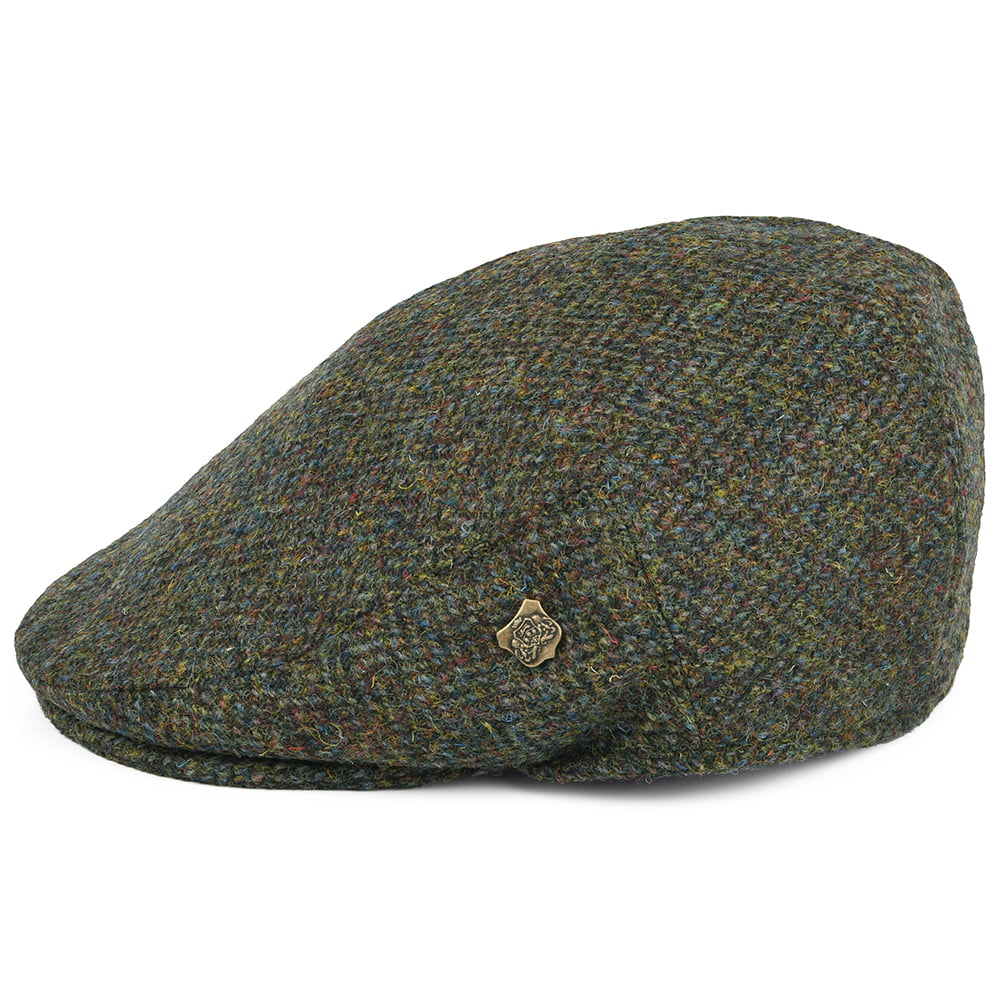 Casquette Plate en HARRIS TWEED à Chevrons Stornoway olive mélangé FAILSWORTH