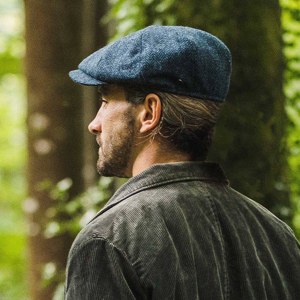 Casquette Gavroche en HARRIS TWEED Skye bleu-noir JAXON & JAMES
