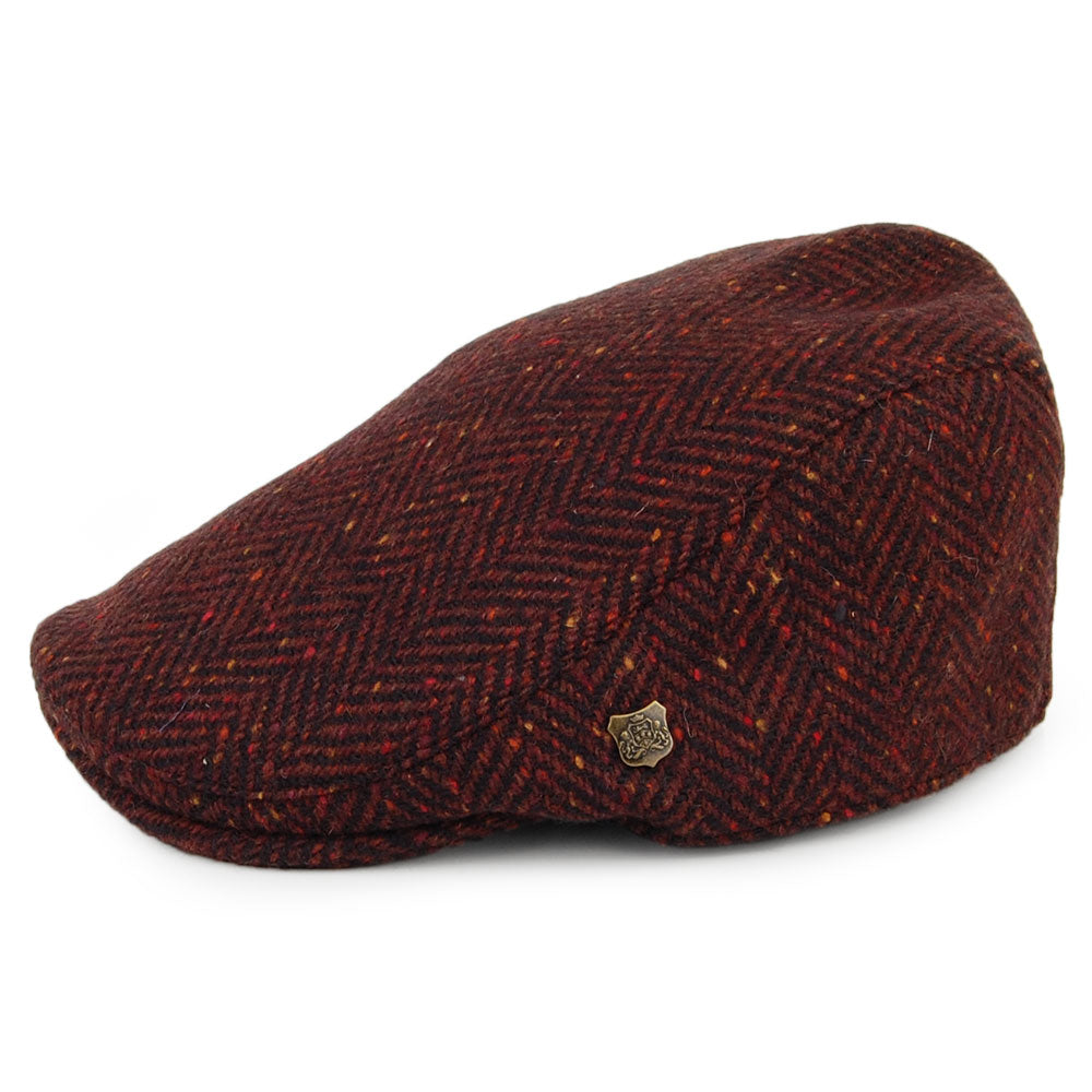 Casquette Plate en Tweed du Donegal à Chevrons Stockholm bordeaux FAILSWORTH