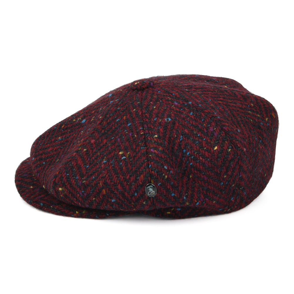 Casquette Gavroche en Tweed du Donegal à Chevrons rouge foncé CITY SPORT