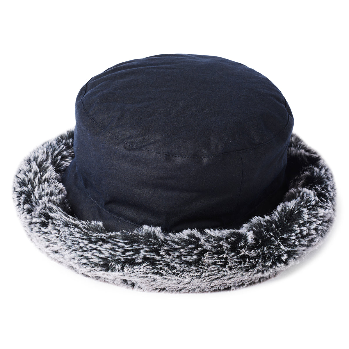 Chapeau Bob en Coton Ciré Rebord en Fausse Fourrure bleu marine FAILSWORTH