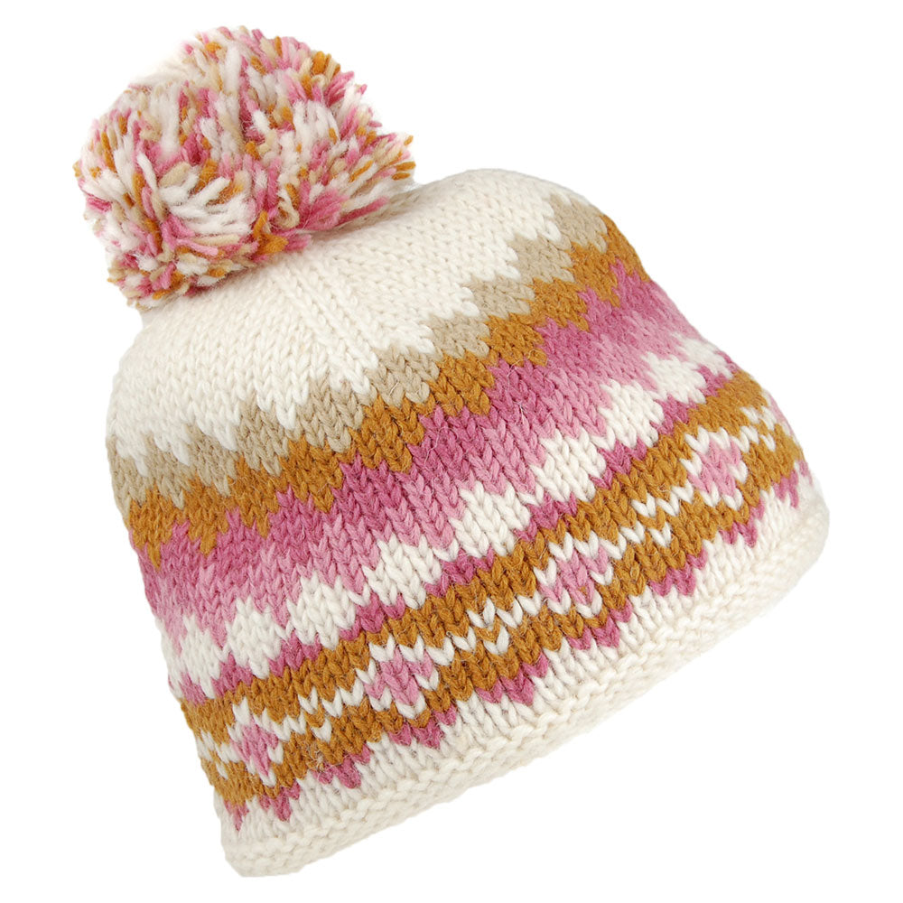 Bonnet à Pompon Court caramel-crème KUSAN
