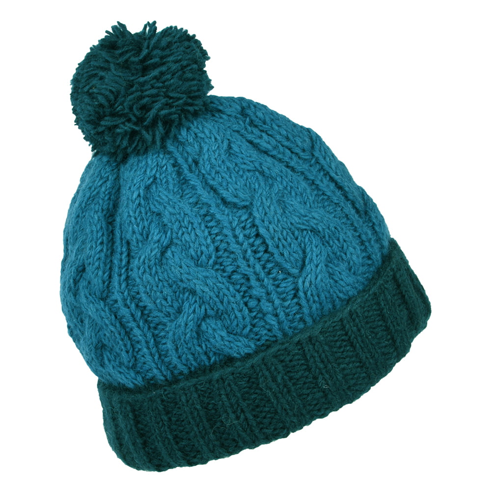 Bonnet à Pompon et Torsades Bicolore Turn Up bleu KUSAN