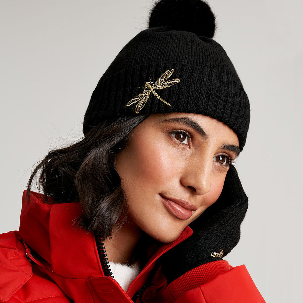 Bonnet à Pompon Libellule Stafford noir JOULES
