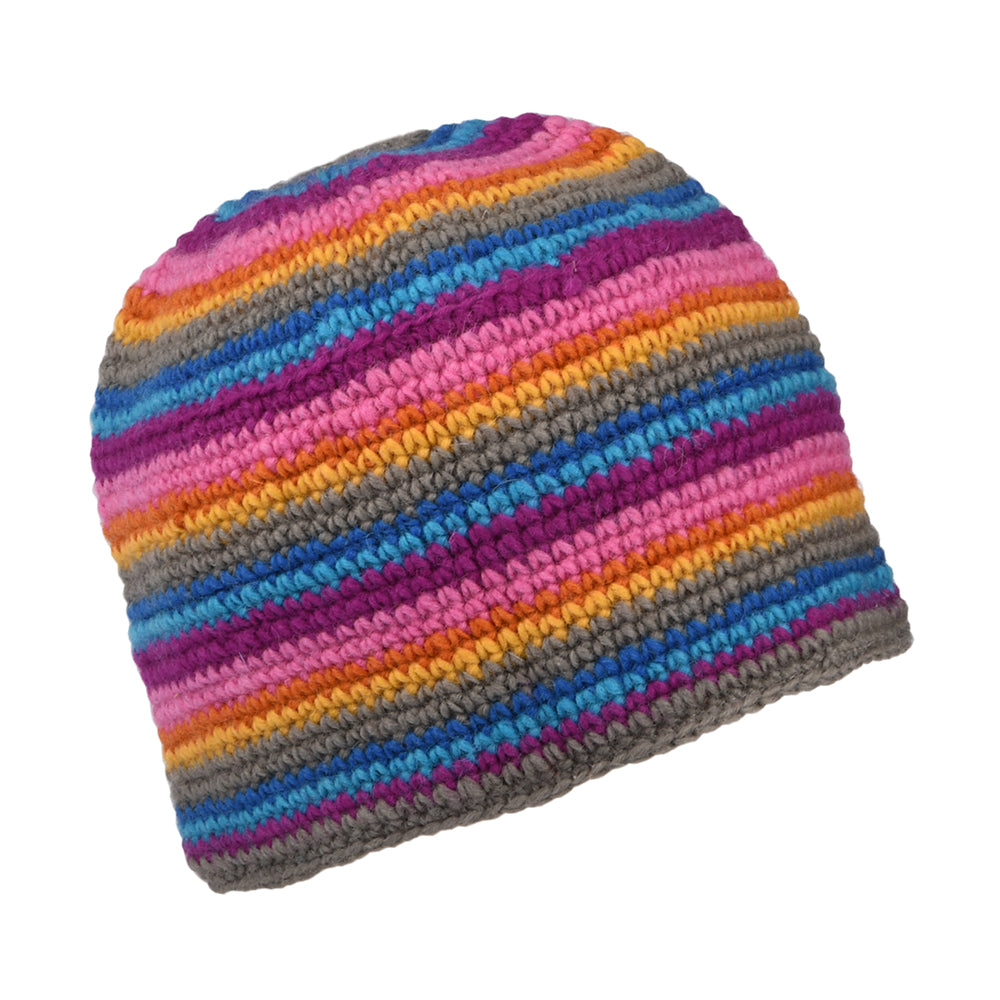 Bonnet en Crochet à Fleur gris-bleu-rose KUSAN