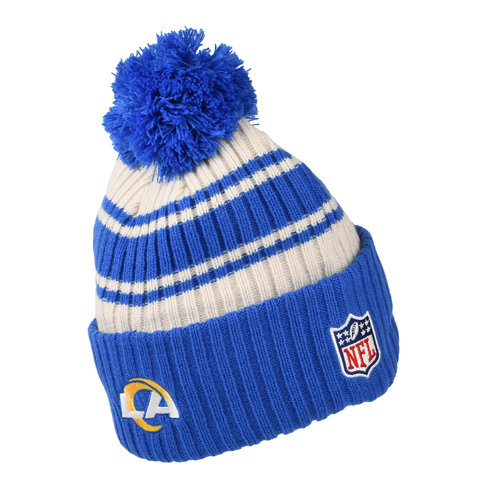 Bonnet à Pompon NFL Sideline Sport Knit Los Angeles Rams bleu roi-blanc NEW ERA