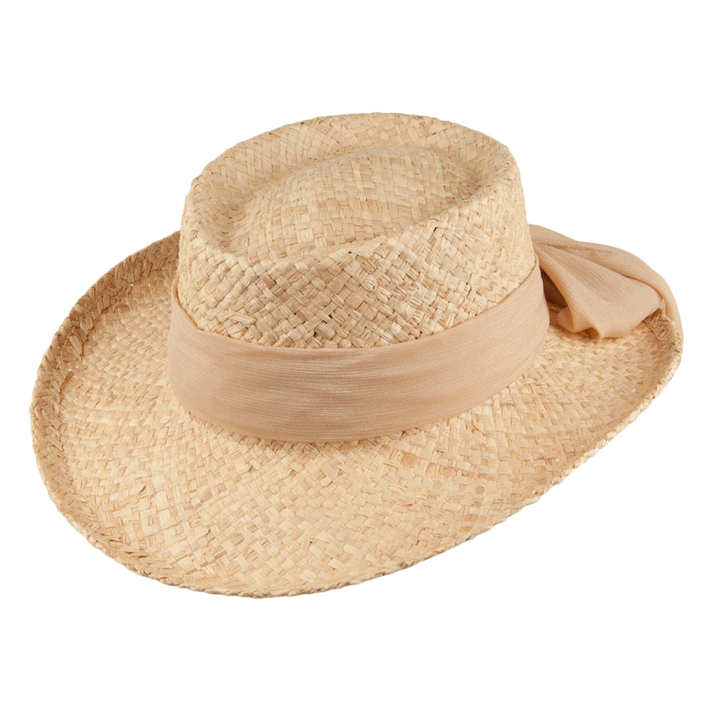 Chapeau Gambler avec Nœud Porquerolles en Raphia naturel et naturel SCALA