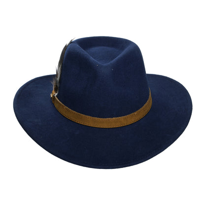 Chapeau Australien Hydrofuge en Laine Feutrée Avec Plumes bleu marine FAILSWORTH