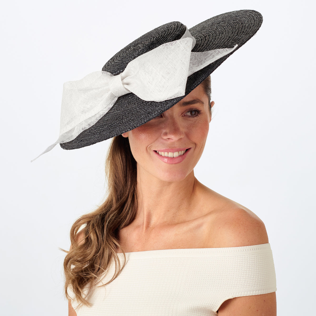 Chapeau Canotier en Paille avec Nœud Vivian noir-blanc FAILSWORTH