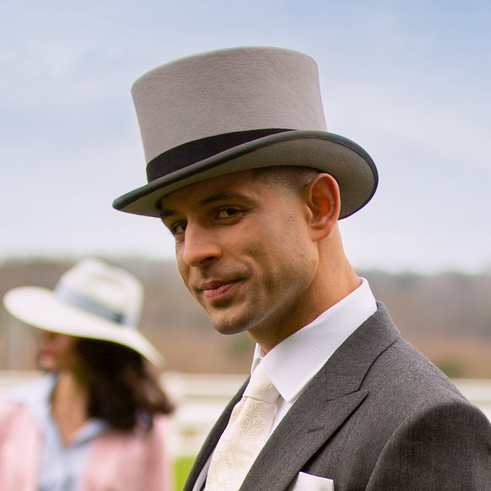 Chapeau Haut de Forme en Fourrure Feutrée Ascot gris CHRISTYS