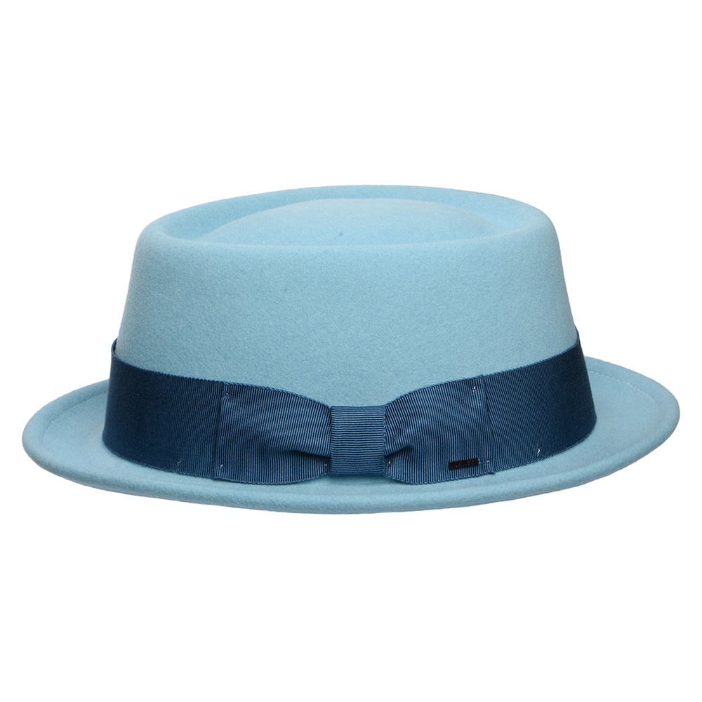 Chapeau Pork Pie en Laine Feutrée Déformable Hydrofuge Darron bleu clair BAILEY