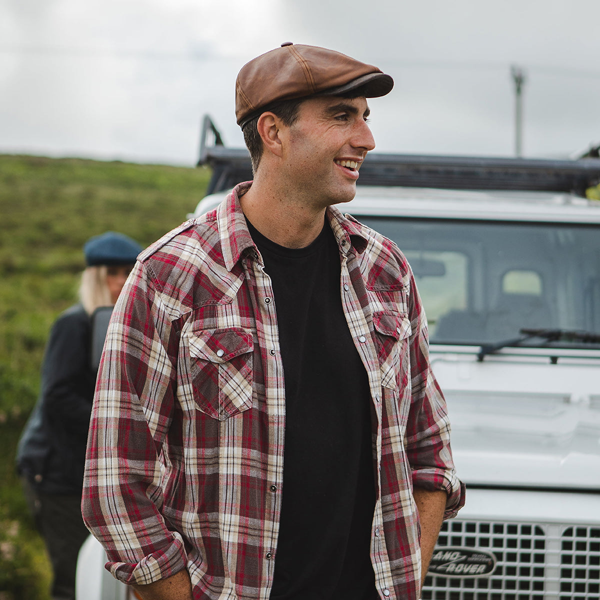 Casquette Plate en Cuir Fulton marron JAXON & JAMES