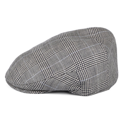 Casquette Plate en Lin et Laine Prince-de-Galles Ascot Camberley noir-blanc-bleu CHRISTYS