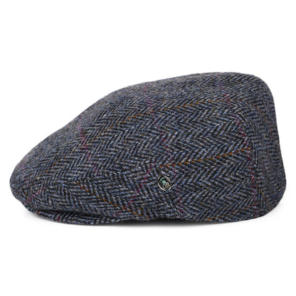 Casquette Plate en HARRIS TWEED à Chevrons bleu marine-bleu CITY SPORT