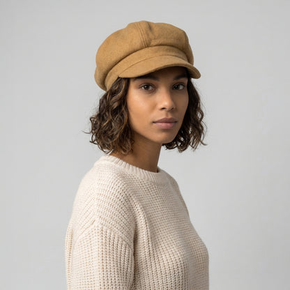 Casquette Gavroche en Laine Mélangée camel SUR LA TÊTE