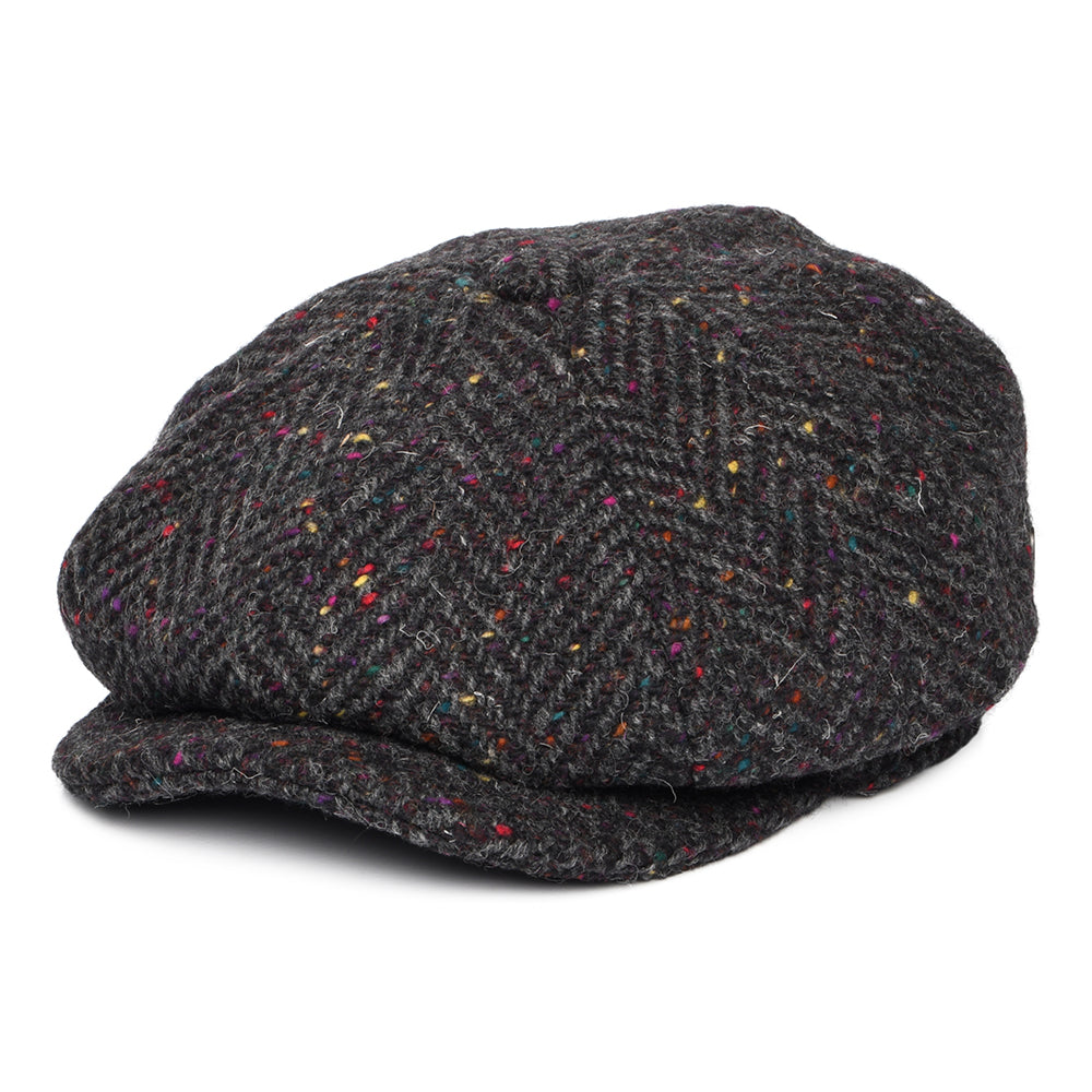Casquette Gavroche en Tweed du Donegal Épais à Chevrons Errigal anthracite-multi JAXON & JAMES