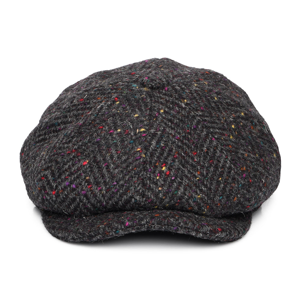 Casquette Gavroche en Tweed du Donegal Épais à Chevrons Errigal anthracite-multi JAXON & JAMES
