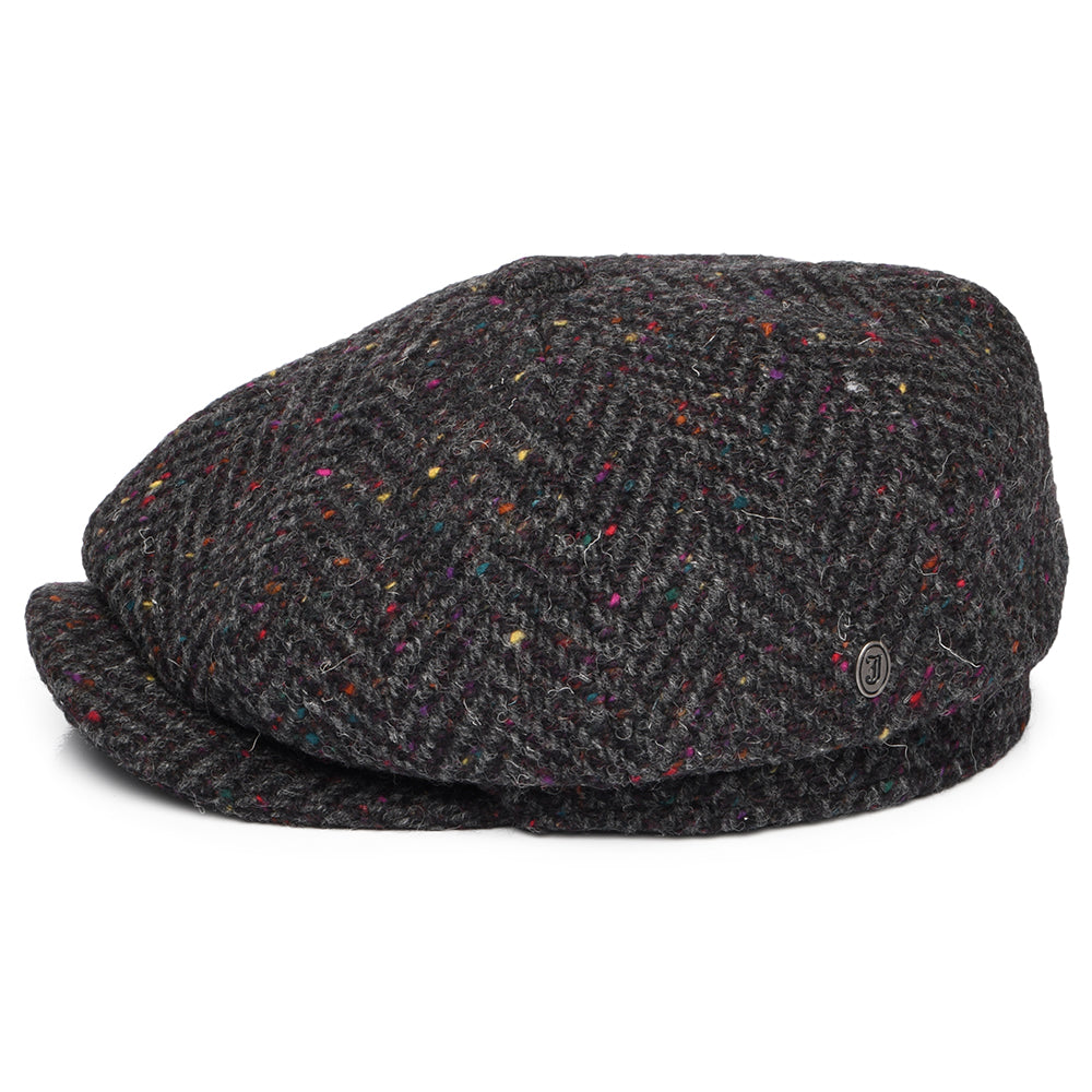 Casquette Gavroche en Tweed du Donegal Épais à Chevrons Errigal anthracite-multi JAXON & JAMES