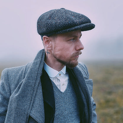 Casquette Gavroche en Tweed du Donegal Épais à Chevrons Errigal anthracite-multi JAXON & JAMES
