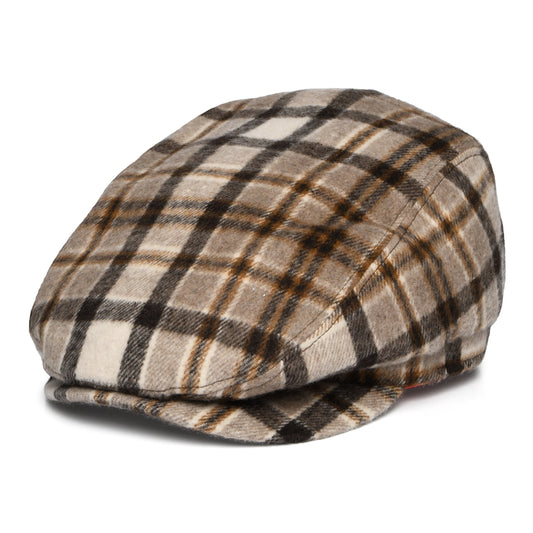 Casquette Plate en Laine Mélangée à Carreaux Systa marron clair BARTS