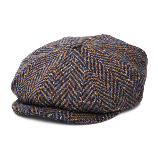 Casquette Gavroche en Tweed du Donegal à Chevrons bleu-taupe CITY SPORT