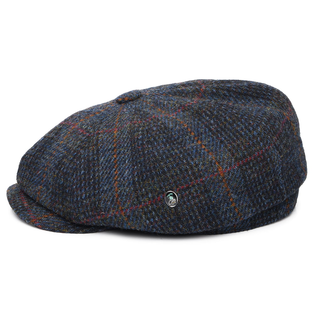 Casquette Gavroche en HARRIS TWEED Le Curieux bleu marine-rouille CITY SPORT