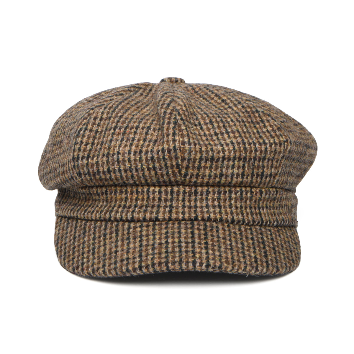 Casquette Gavroche en Laine Mélangée Micro Pied-de-Poule marron WHITELEY