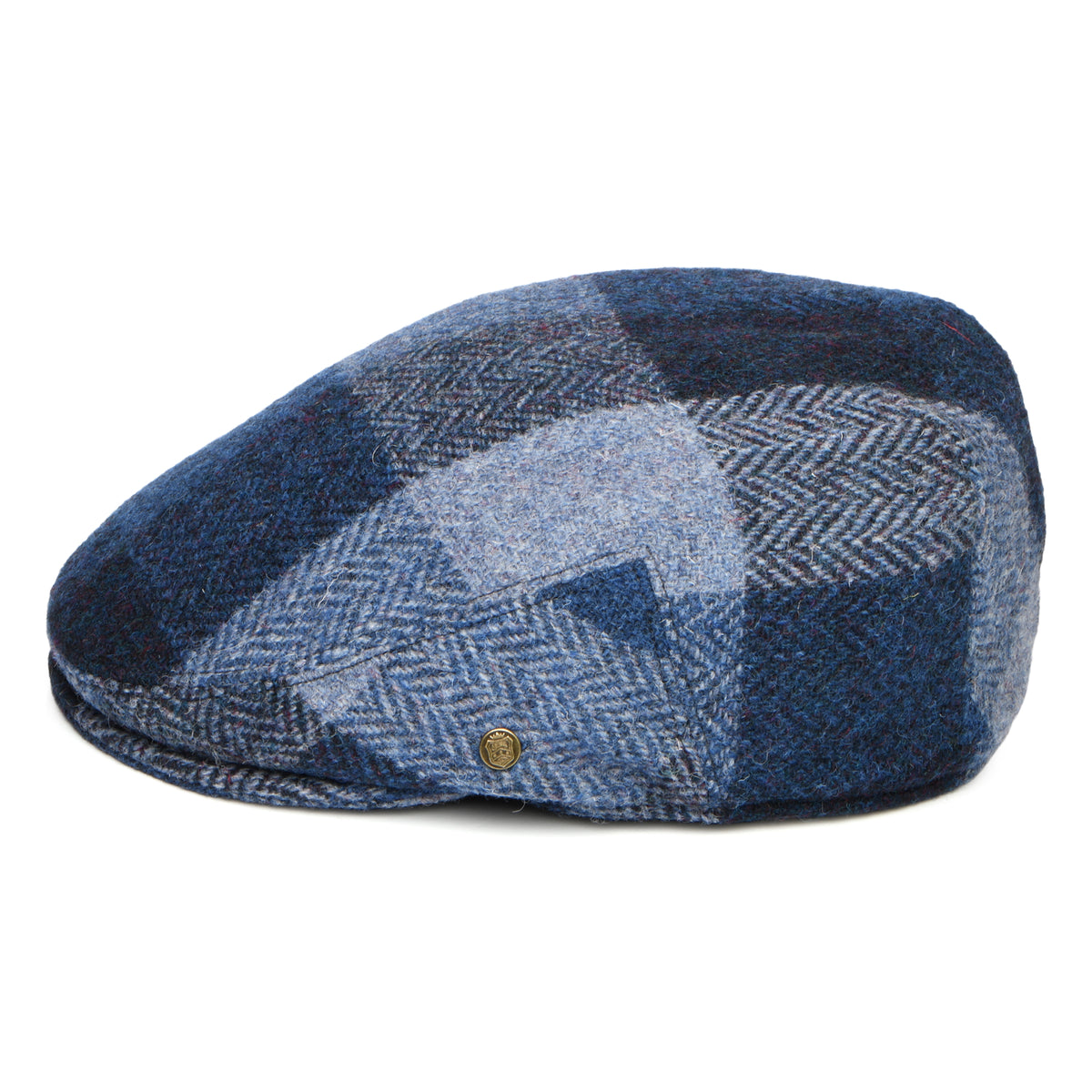 Casquette Plate en HARRIS TWEED Patch Stornoway bleu profond FAILSWORTH