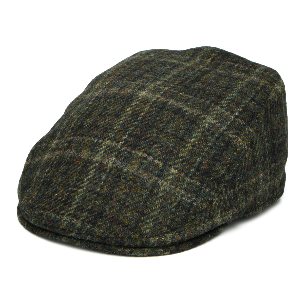 Casquette Plate Avec Protège-Oreilles en HARRIS TWEED à Carreaux Oban mousse foncé FAILSWORTH