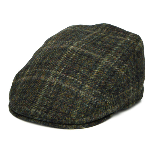 Casquette Plate Avec Protège-Oreilles en HARRIS TWEED à Carreaux Oban mousse foncé FAILSWORTH