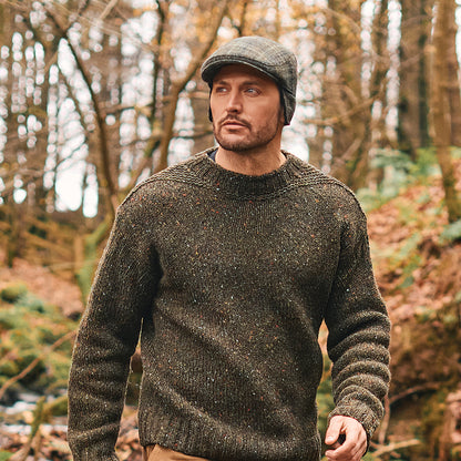 Casquette Plate Avec Protège-Oreilles en HARRIS TWEED à Carreaux Oban mousse foncé FAILSWORTH