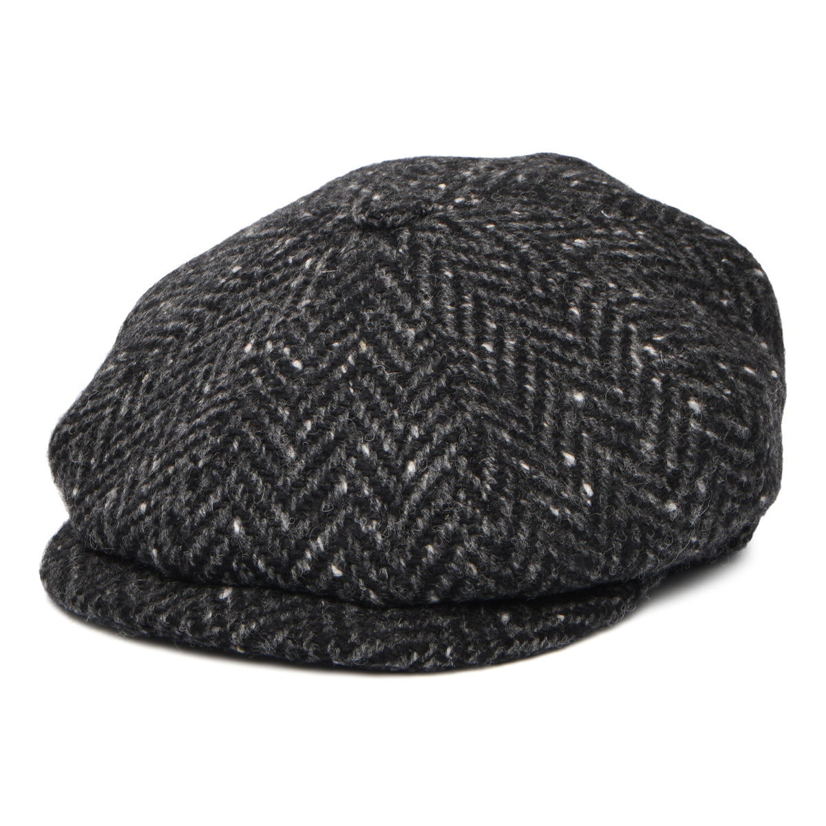Casquette Gavroche en Tweed du Donegal à Chevrons Calotte Profonde noir-anthracite CITY SPORT