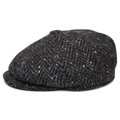 Casquette Gavroche en Tweed du Donegal à Chevrons Calotte Profonde noir-anthracite CITY SPORT