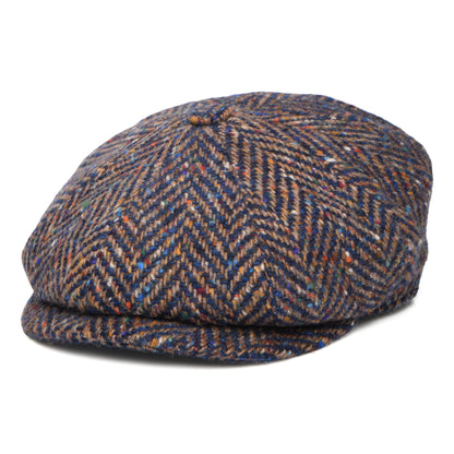 Casquette Gavroche en Tweed du Donegal à Chevrons Calotte Profonde bleu-taupe CITY SPORT