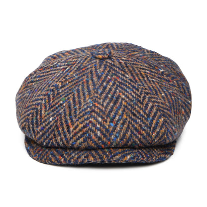 Casquette Gavroche en Tweed du Donegal à Chevrons Calotte Profonde bleu-taupe CITY SPORT