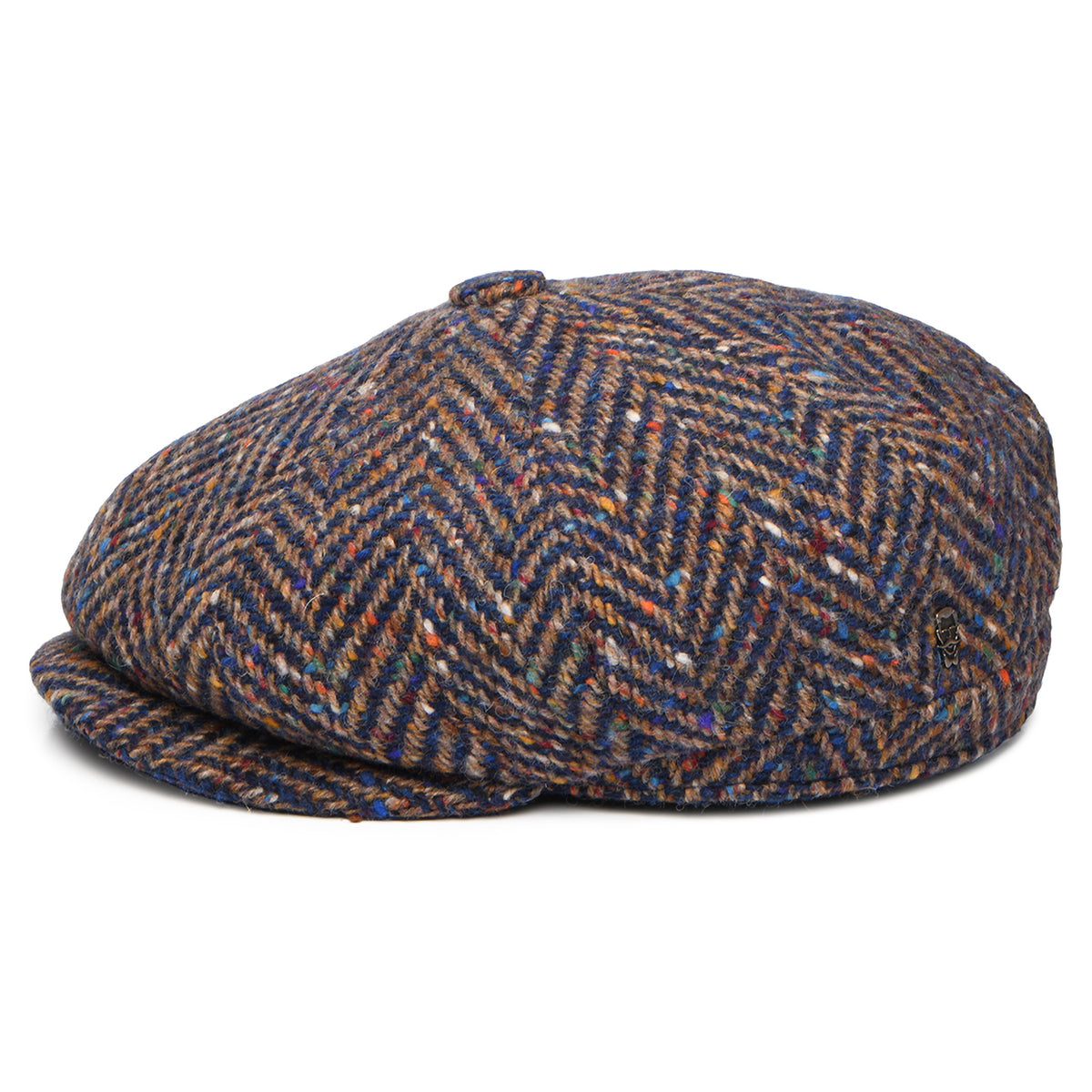 Casquette Gavroche en Tweed du Donegal à Chevrons Calotte Profonde bleu-taupe CITY SPORT